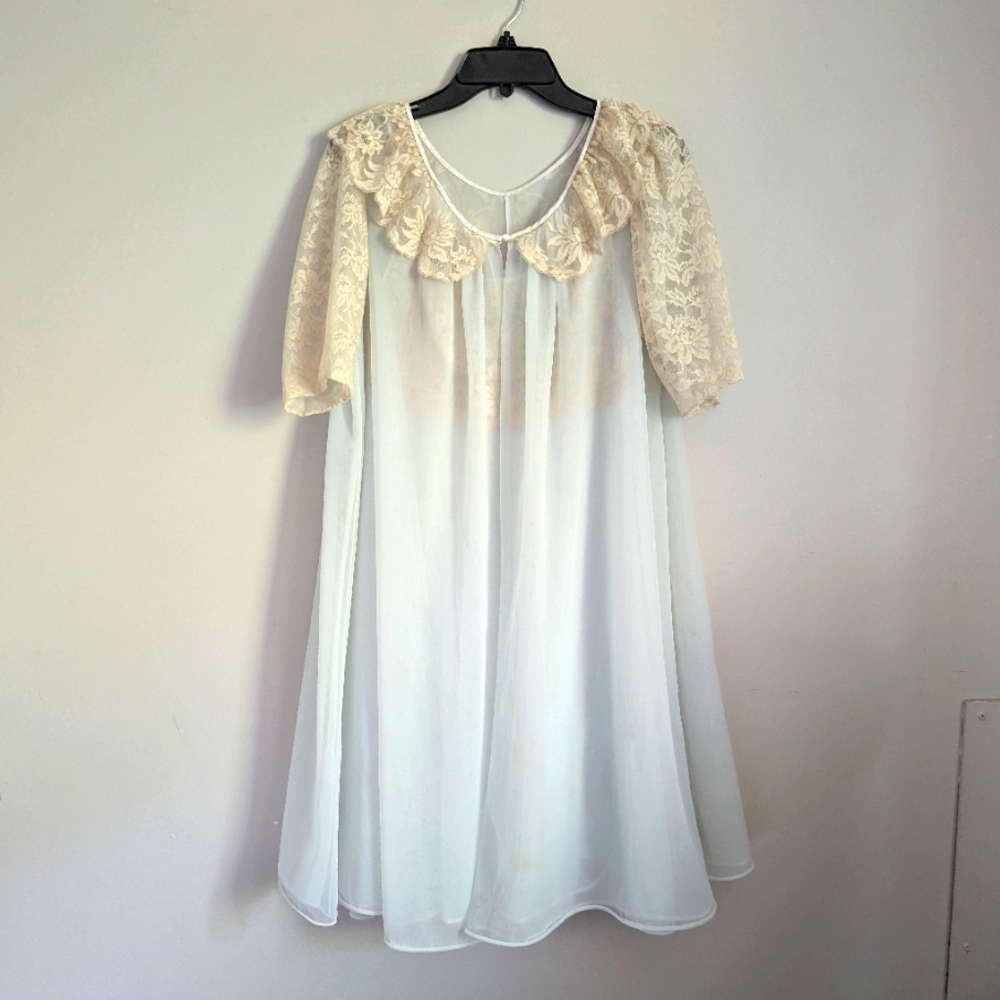 50s Vintage Vanity Fair 2 Piece Chemise Robe Lace Fairycore Peignoir Set 34 - Picture 8 of 16